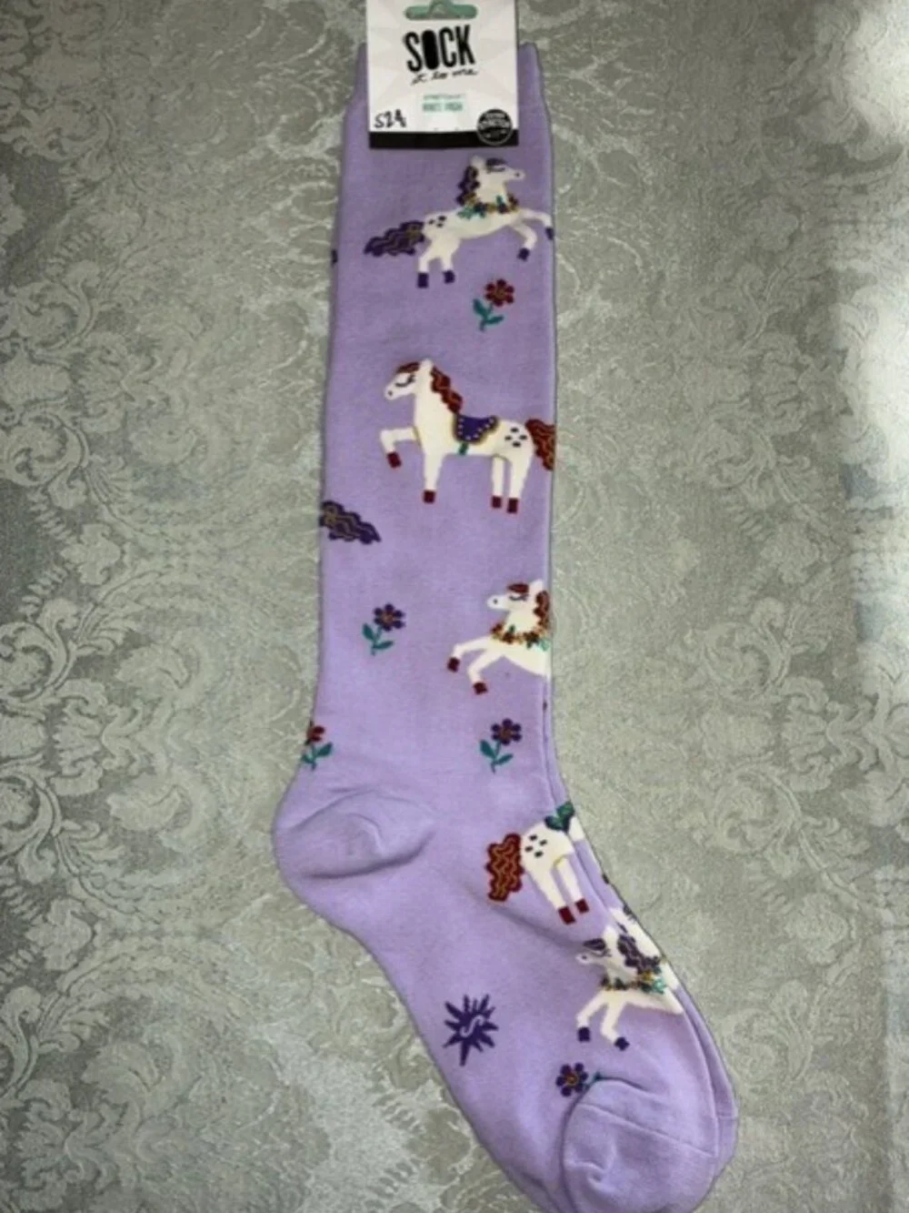NWT Sock It To Me Stretch-It Knee High Socks Prancing Around Horses Wide Calf
